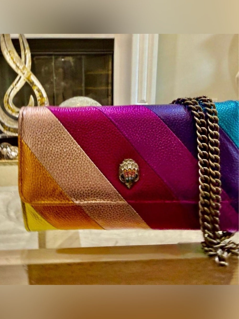 Kurt Geiger Multicolor Diagonal Stripe Leather Crossbody Bag NWOT - Picture 3 of 6
